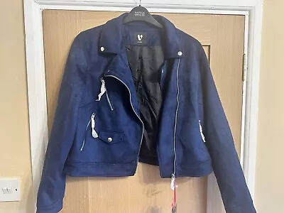 Buy Very Blue Suede Biker Jacket BNWT Size 18 • 10.91£