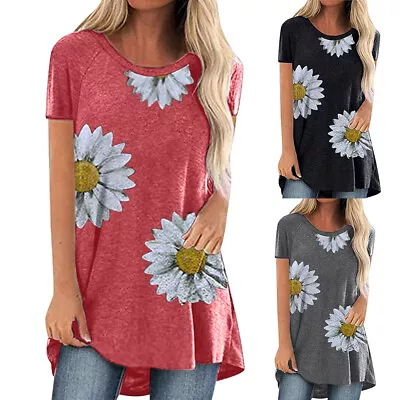 Buy Womens Floral Tunic Tops Ladies Summer Short Sleeve Casual Baggy T Shirt Blouse • 2.99£