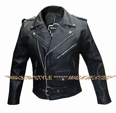 Buy New Mens Real Leather Jacket Black Biker Motorcycle Style Genuine Coat Uk 38-54 • 68.99£