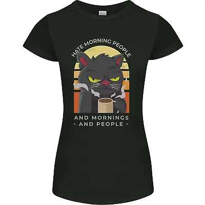Buy Funny Cat I Hate Morning People Coffee Womens Petite Cut T-Shirt • 8.75£
