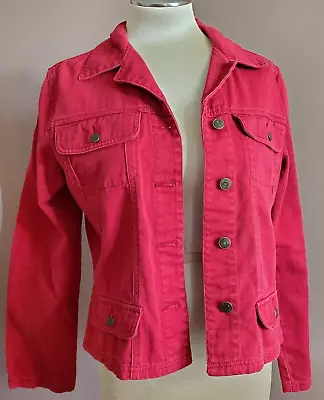 Buy Chadwick’s Jean Jacket Women 14 Red Denim 100% Cotton Long Sleeve Button Vintage • 16.38£
