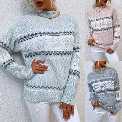 Buy Women Christmas Sweater Knitted Tops Pullover Tops Jumper Snow Winter Classic N • 20.89£