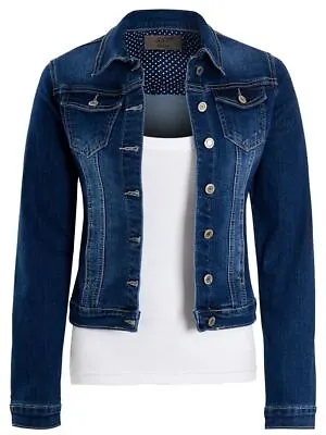 Buy Womens Fitted Denim Jacket Stretch Indigo Blue Jean Jackets Size 8 10 12 14 • 24.95£