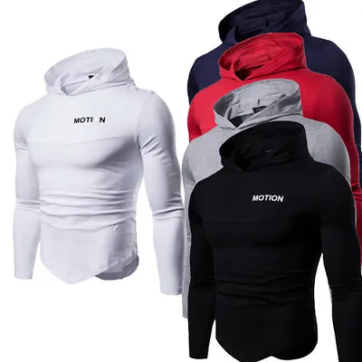 Buy Men's Slim Fit Long Sleeve Shirts Hooded Muscle Tops Hoodie Casual Basic T-shirt • 5.98£