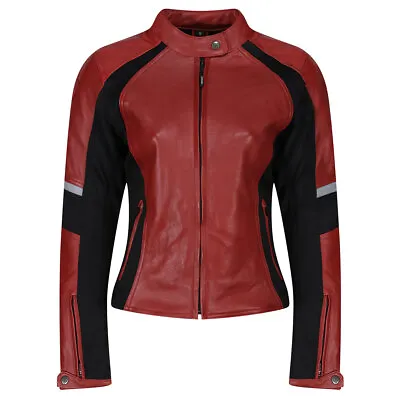 Buy MotoGirl Fiona Ladies Summer Motorbike Motorcycle Leather Jacket Red / Black • 239£