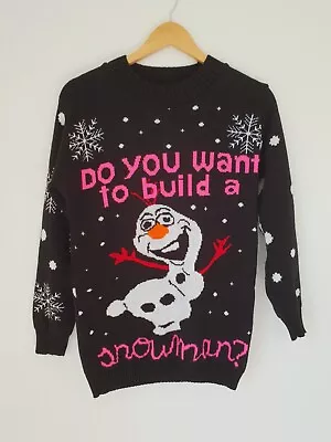 Buy ❤️Black Spotted Olaf Snowmen Christmas Jumper Size S 078 • 7.99£