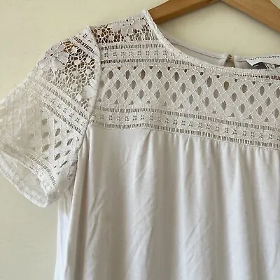 Buy Witchery Soft Viscose & Lyocell Blend Knit Casual T-Shirt Top Lace Detail XS • 12.39£