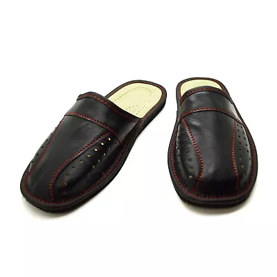 Buy Mens Leather Slippers Shoes Comfort Sandals Slip On Mules Black Size 6-12 • 8.99£