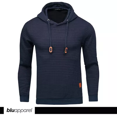 Buy Mens Overhead Hoodie Textured Pullover Hooded Sweatshirt Hoody Lounge Wear Black • 13.99£