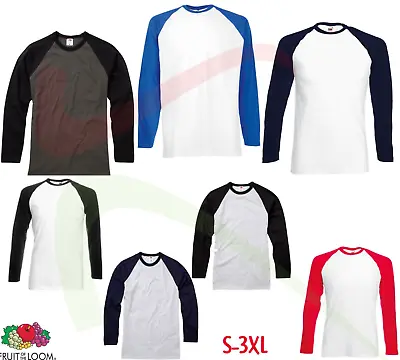 Buy Fruit Of The Loom Mens Valueweight Long Sleeve Baseball T-Shirt Casual Sports T • 7.25£