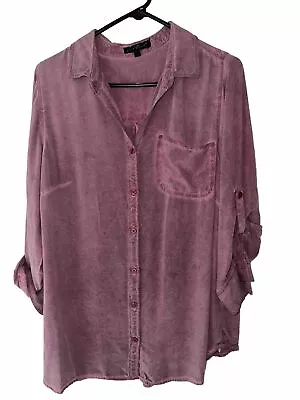 Buy VELVET HEART Womens Acid Wash Button Up Tab Sleeve Blouse Top Plus Size 1X Mauve • 15.02£