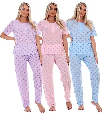 Buy Ladies Pyjama Set Floral Printed Short Sleeve Buttons Plus Nightwear M To 6XL • 10.95£