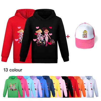 Buy 2pcs Kids Princess Peach Hooded Hoodie Pullover Sweatshirt Jumper +Cap Tops New • 13.99£