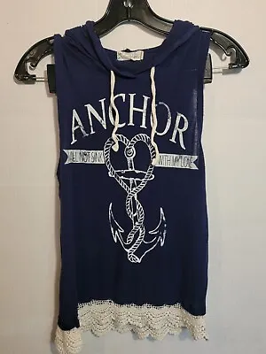 Buy Spoiled Anchor Women’s (M) Blue Sleevless Hooded Shirt V-neck Top Beach • 4.81£