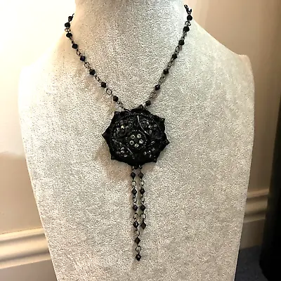 Buy Gothic Style Black Dangle Pendant Necklace Beaded Statement Costume Jewellery • 18£