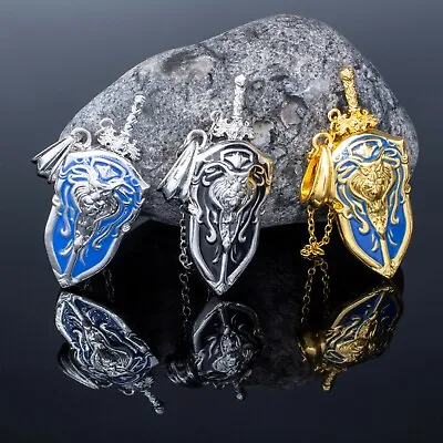 Buy World Of Warcraft Lion Sword And Shield Necklace, Vintage Pendant, Games Jewelry • 4.99£