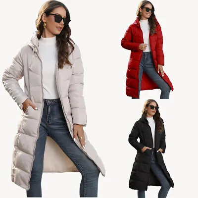 Buy UK Womens Winter Long Parka Quilted Knee Coat Hooded Ladies Warm Padded Jacket • 19.85£