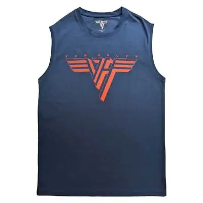 Buy Van Halen Tank Top Muscle T Shirt Classic Red Logo Official Unisex Demin Blue • 15.95£