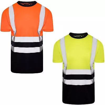 Buy Hi Vis Viz T Shirt Short Sleeve High Visibility Crew Neck Safety Work Wear Size • 10.95£