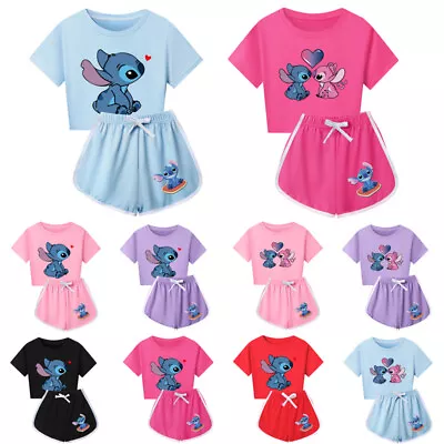 Buy Kids Boys Girls Angel Stitch Casual T-Shirt Tracksuit Top Shorts Outfit Set UK • 4.99£
