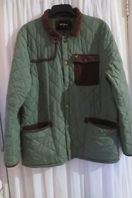 Buy Mens Green Quilted Jacket Large Voi Jeans Brown Cord Trim Light Weight 3 Pockets • 9.75£