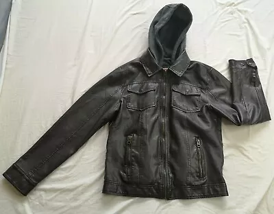 Buy Levi's Men's Brown Faux Leather Hooded Racer Jacket Size S Small - Good Used • 79.99£