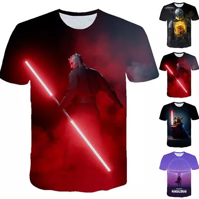 Buy Kids Boys Star Wars Cartoon Tee Shirt The Mandalorian T-Shirt Short Sleeve Tops • 9.99£