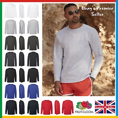 Buy Mens Plain Long Sleeve T-Shirt / Fruit Of The Loom Valueweight Tee / Round Neck • 5.57£