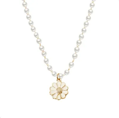 Buy Women Daisy Flower Necklace Tie Pearl Choker Boho Jewellery Gypsy Bohemian Gift • 3.99£