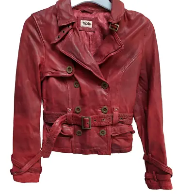 Buy Moto Burgundy Wine Red Biker Jacket. Vintage 100% REAL Genuine Leather. Size 12 • 44.99£