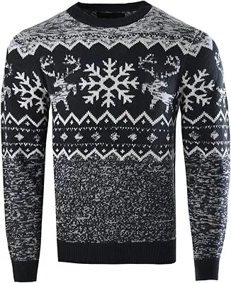 Buy Mens Knitted Xmas Festive Christmas Jumper Elasticated Cuffs And Neckline Machin • 10.86£