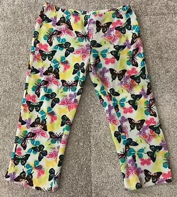 Buy Mix & Co. XL White And Colorful Butterfly Plush Fleece PJ Sleep Lounge Pants • 9.45£