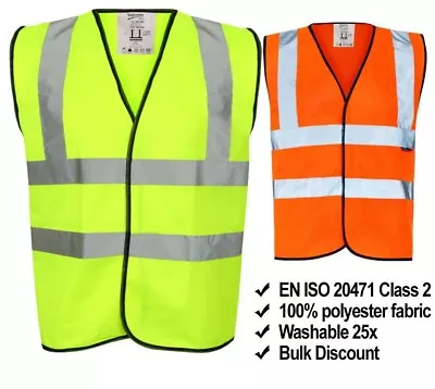 Buy Hi Viz Vest High Vis Safety | YELLOW ORANGE | EN471 Waistcoat Visibility Jacket • 12.79£