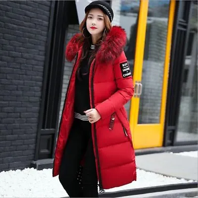Buy UK New Women's Winter Slim Hooded Long Padded Jacket Cotton Jacket Coat Parka • 21.22£