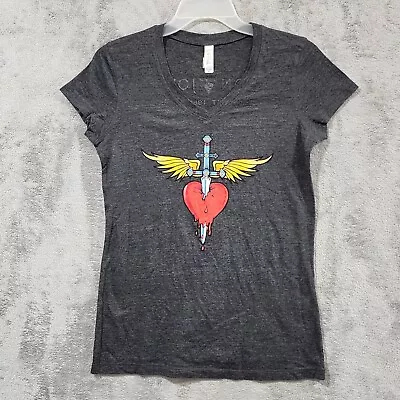 Buy Bon Jovi Womens Shirt Gray Medium Tattoo Heart Dagger Wings Band Music Merch Tee • 18.86£