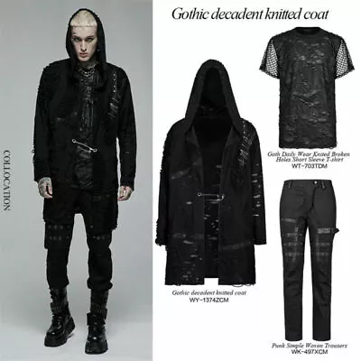 Buy PUNK RAVE Men's Gothic Decadent Loose Long Hoodie Oversized Pins Button Coat • 88.09£