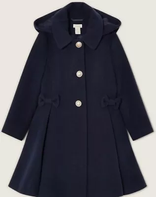 Buy Monsoon Girls Navy Hooded Kids School Coat Dress Jacket Age  12-13 • 20£