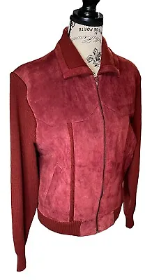 Buy Vintage Rene De France Suede Jacket Sweater Knit Details Women's L Bomber Jacket • 23.67£