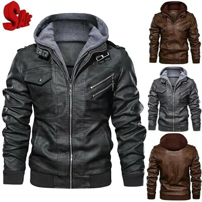 Buy Anarchist Leather Jacket Weatherproof Mens Hooded Motorcycle Coat PU Outwear New • 39.59£