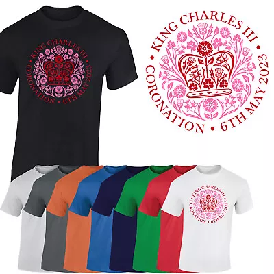 Buy King Charles Coronation Monarch 2023 Mens T-Shirt Flower UK Flag Gift Tshirt • 8.99£