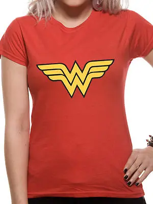 Buy Wonder Woman Logo Woman's Red Cotton Fitted T-Shirt Short Sleeve - DC Licensed • 10.49£