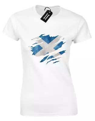 Buy Scotland Slashed Chest Flag Ladies T-shirt Scottish Patriot Football Fan Gift  • 7.99£
