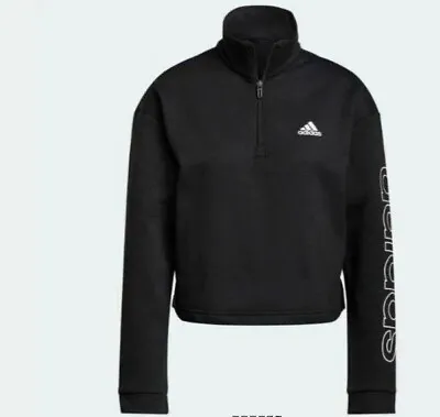 Buy Adidas Essential Women's Fleece Loose Cropped 1/4 Zip LS Pullover Black L NWT • 26.46£