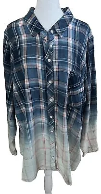 Buy NWOT Torrid MINDY Bleached Dip Plaid Flannel Shirt Button-Up Blue White Pink 4x • 27.97£