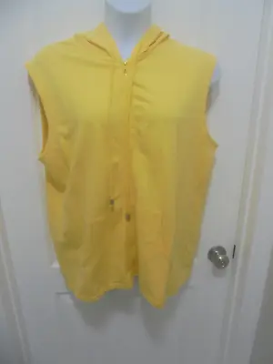 Buy Beaux Art Womens Solid Yellow Sleeveless Hoodie Zipper Pockets Vest Size 1X • 20.78£