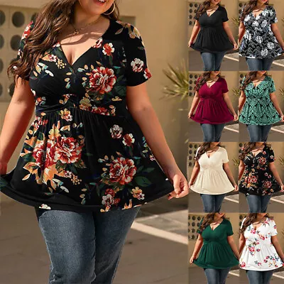 Buy Plus Size 28 Womens Pleated Tunic Tops Ladies Short Sleeve Wrap T Shirts Blouse • 12.09£