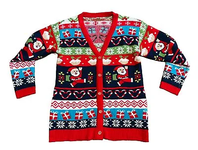 Buy Women’s Ugly Christmas Sweater Holiday Cardigan Button Front Santa Snowflake XL • 11.58£