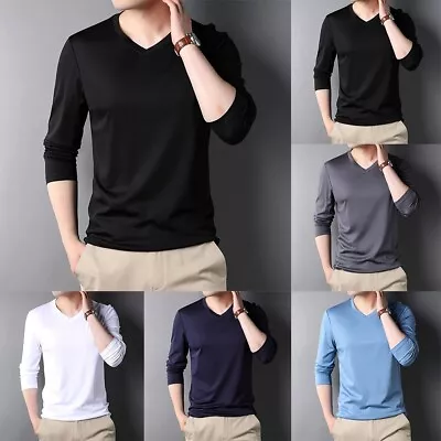 Buy Mens T Shirt Casual Comfortable Full Sleeve Handsome Long Sleeve V Neck • 11.41£