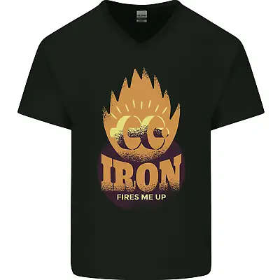 Buy Iron Fires Me Up Gym Bodybuilding Mens V-Neck Cotton T-Shirt • 9.99£