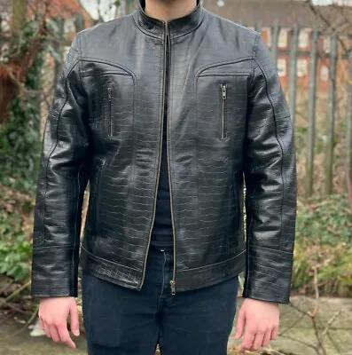 Buy Men Genuine Leather Jacket Crocodile Embossed Pattern • 89.99£